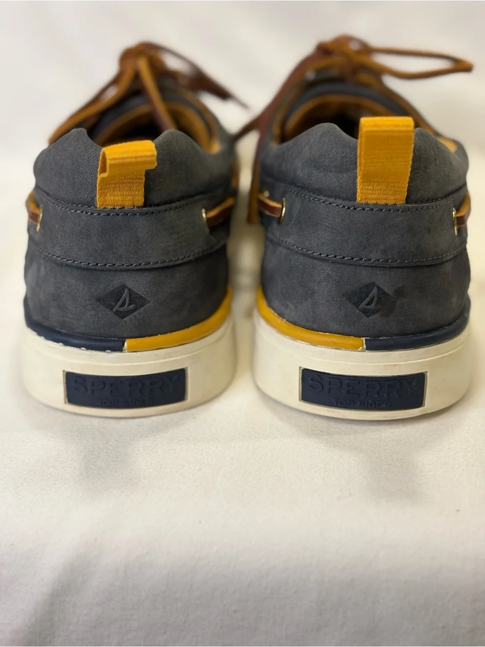 Sperry Top Sider Gold Cup Blue/Gray Suede Boat Shoes w/Brown Laces SZ 12 $200